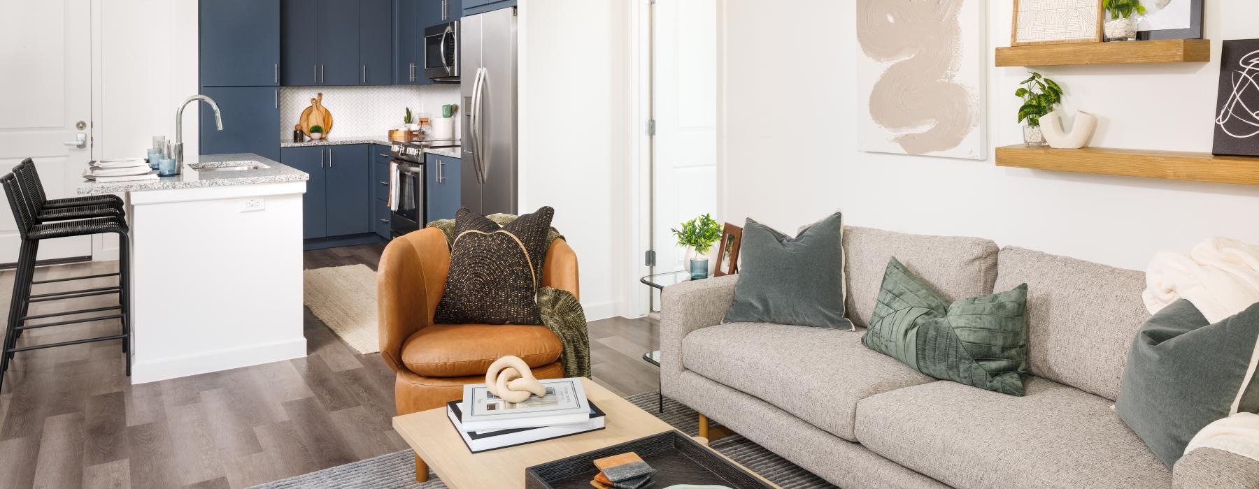 a living room with a couch and a coffee table