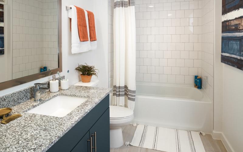 a bathroom with a tub sink and toilet